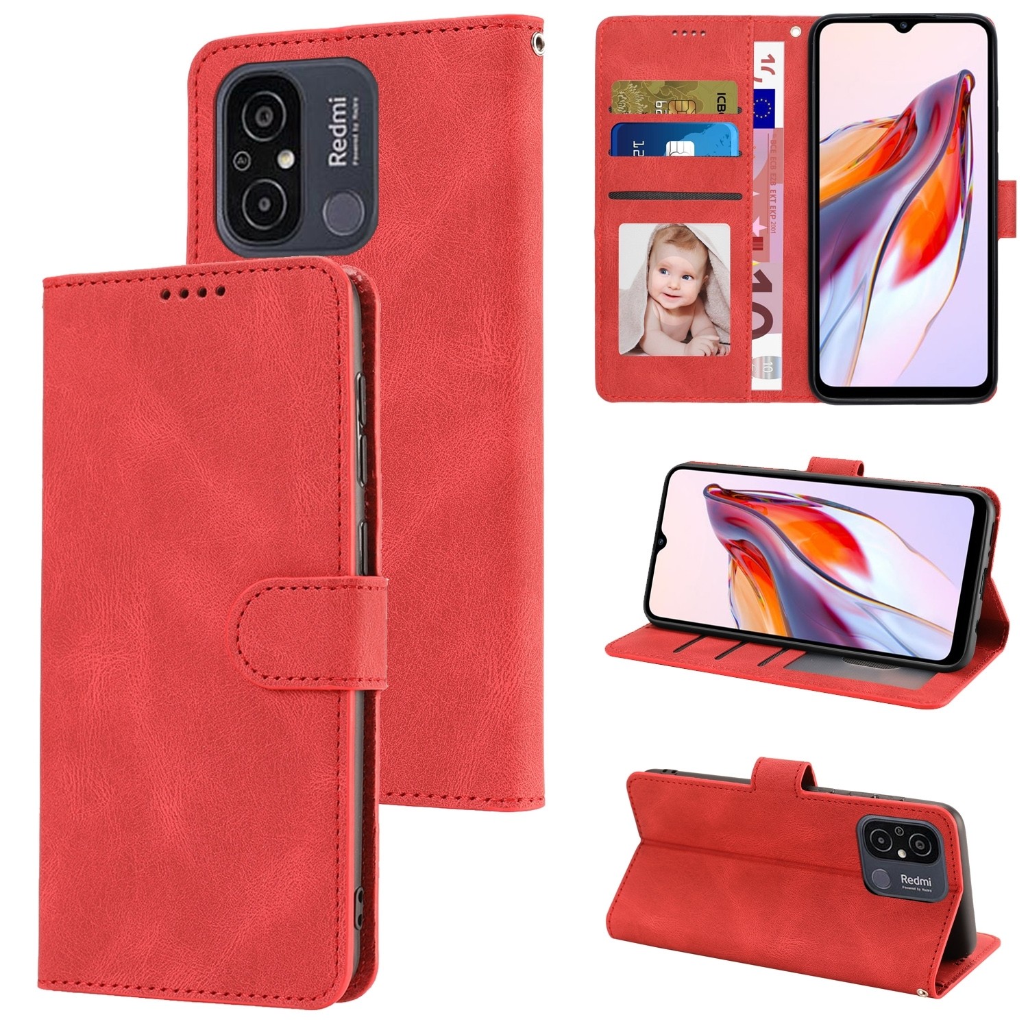 Xiaomi Redmi 12C Θήκη Βιβλίο Κόκκινο Fantasy Skin-feel Calfskin Texture Phone Case Red