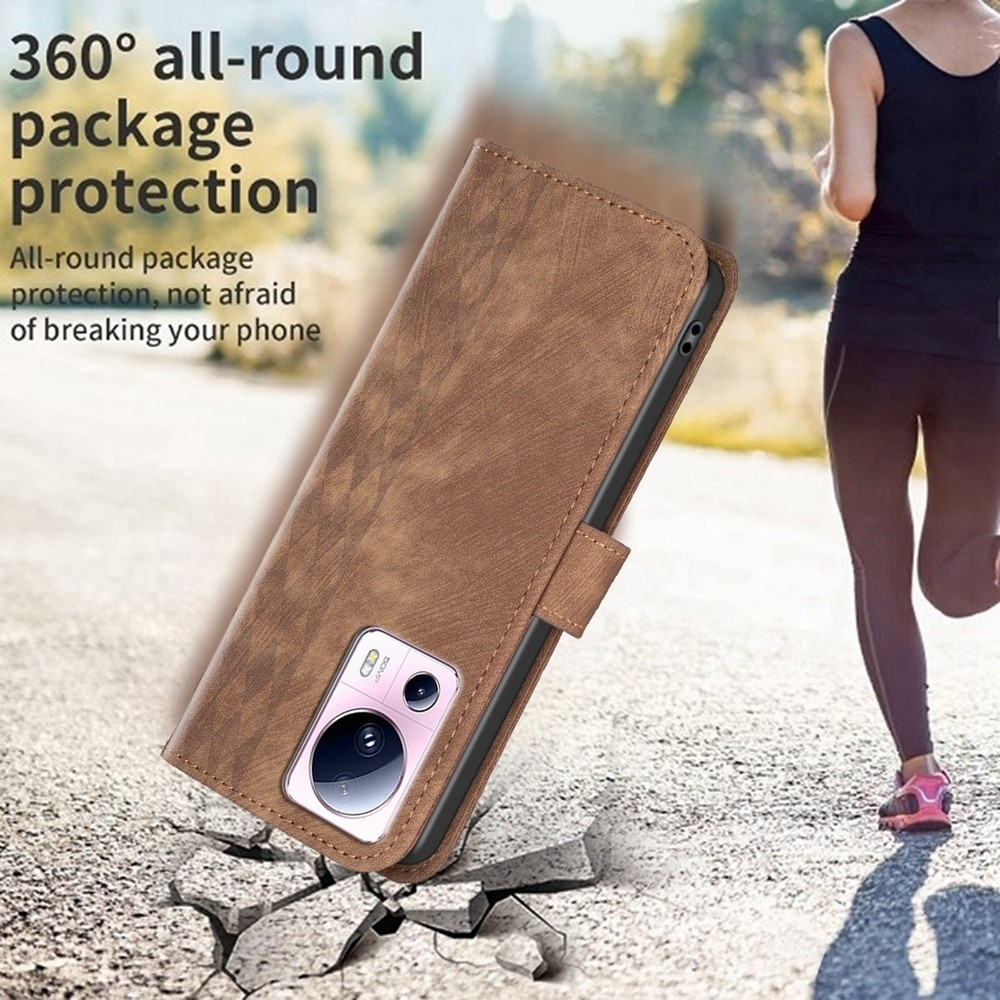 Xiaomi 13 Lite 5G Θήκη Βιβλίο Καφέ Plaid Embossed Phone Case Brown