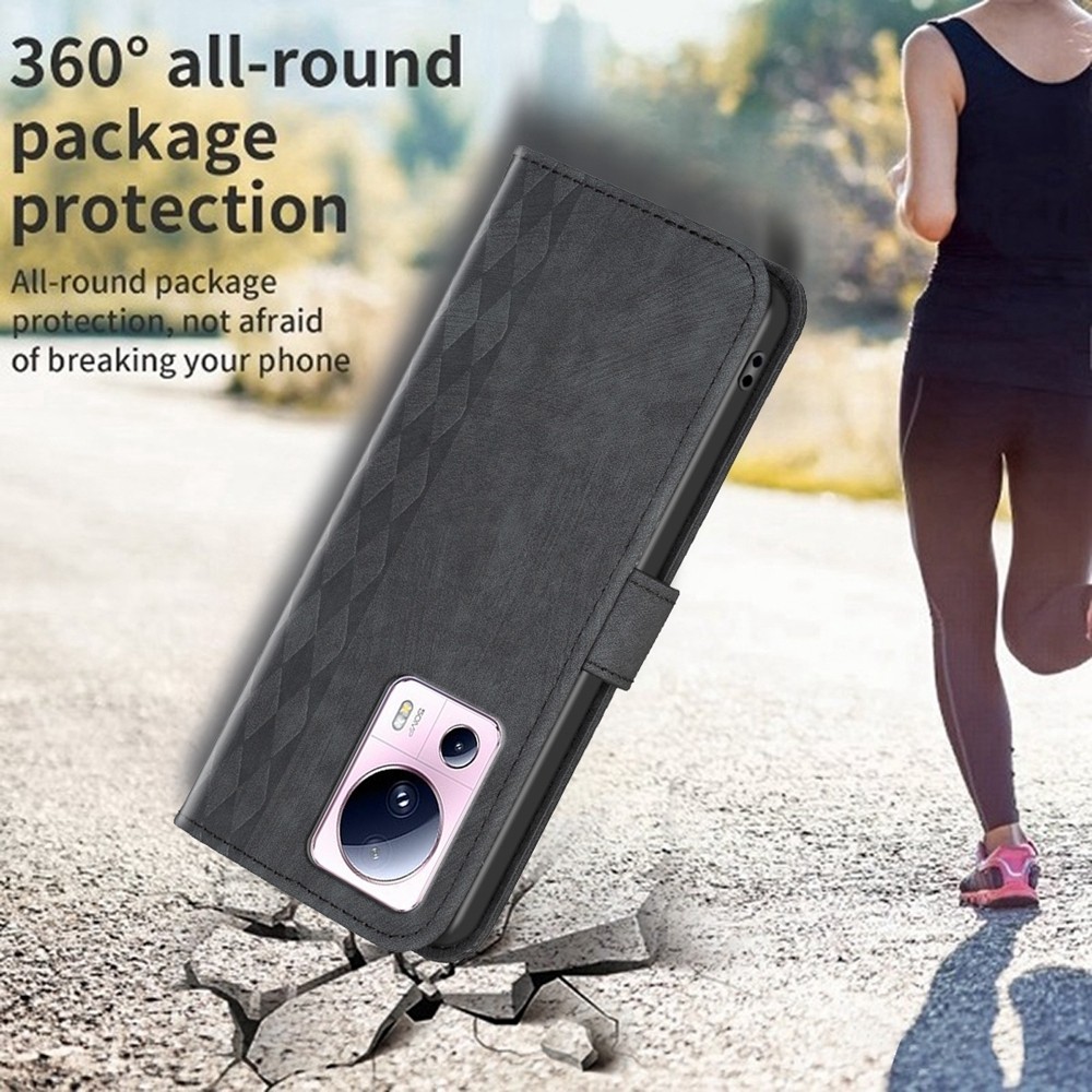 Xiaomi 13 Lite 5G Θήκη Βιβλίο Μαύρο Plaid Embossed Phone Case Black