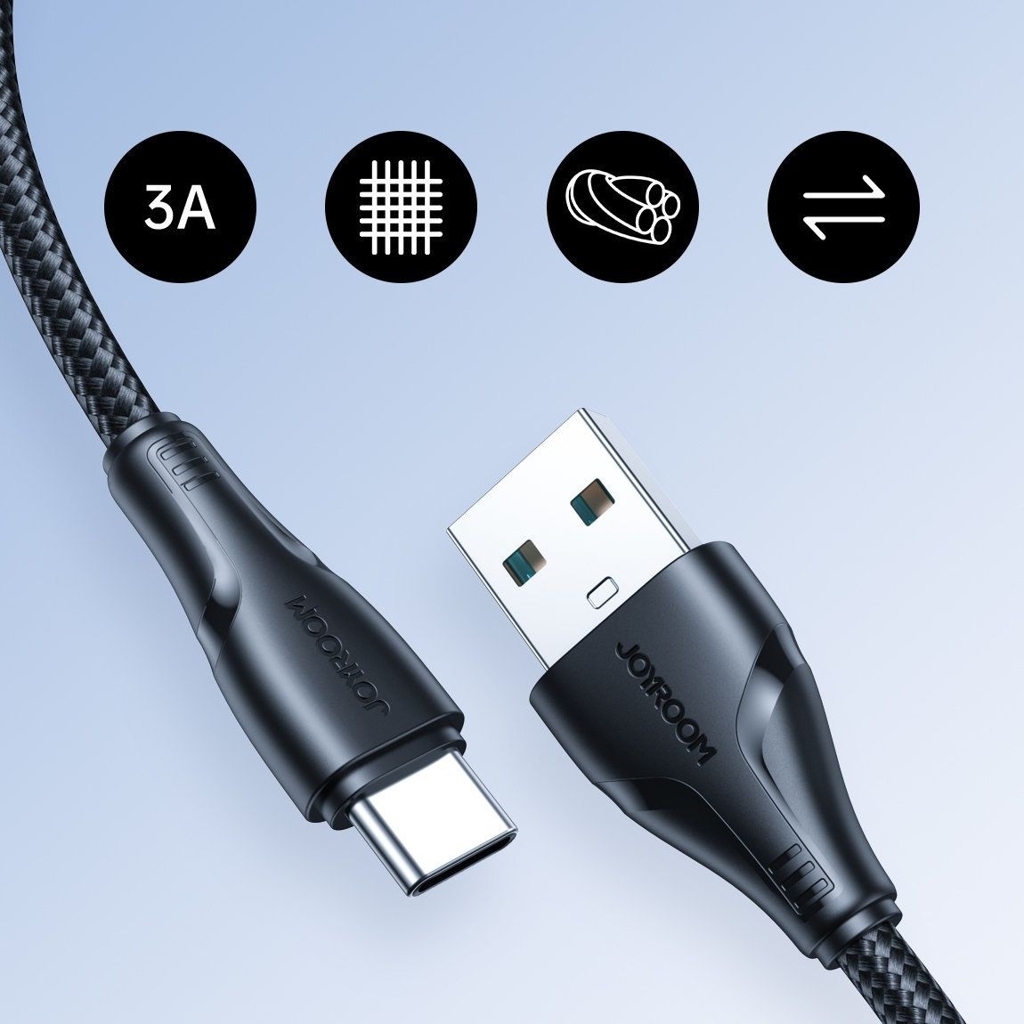 Joyroom USB - USB C 3A Cable Surpass Series For Fast Charging and Data Transfer 1.2m Black (S-UC027A11)