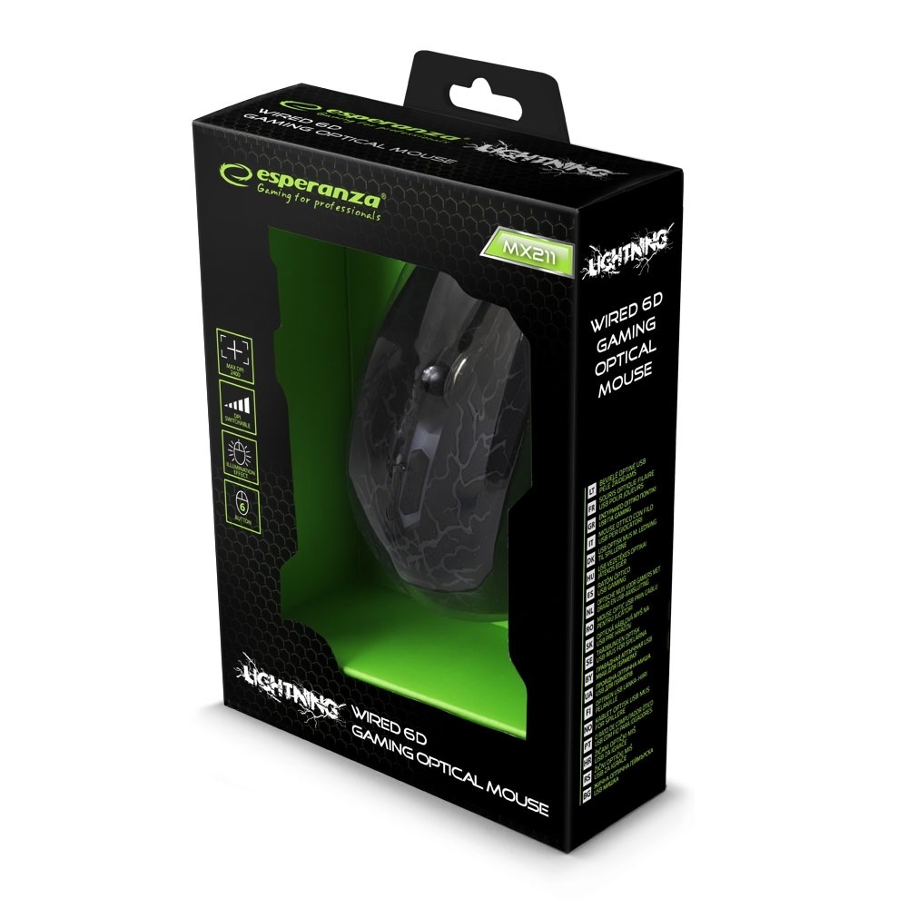 Esperanza Ενσύρματο Οπτικό Ποντίκι 6D Gaming USB MX211 Lightning EGM403G Black (5901299925560)