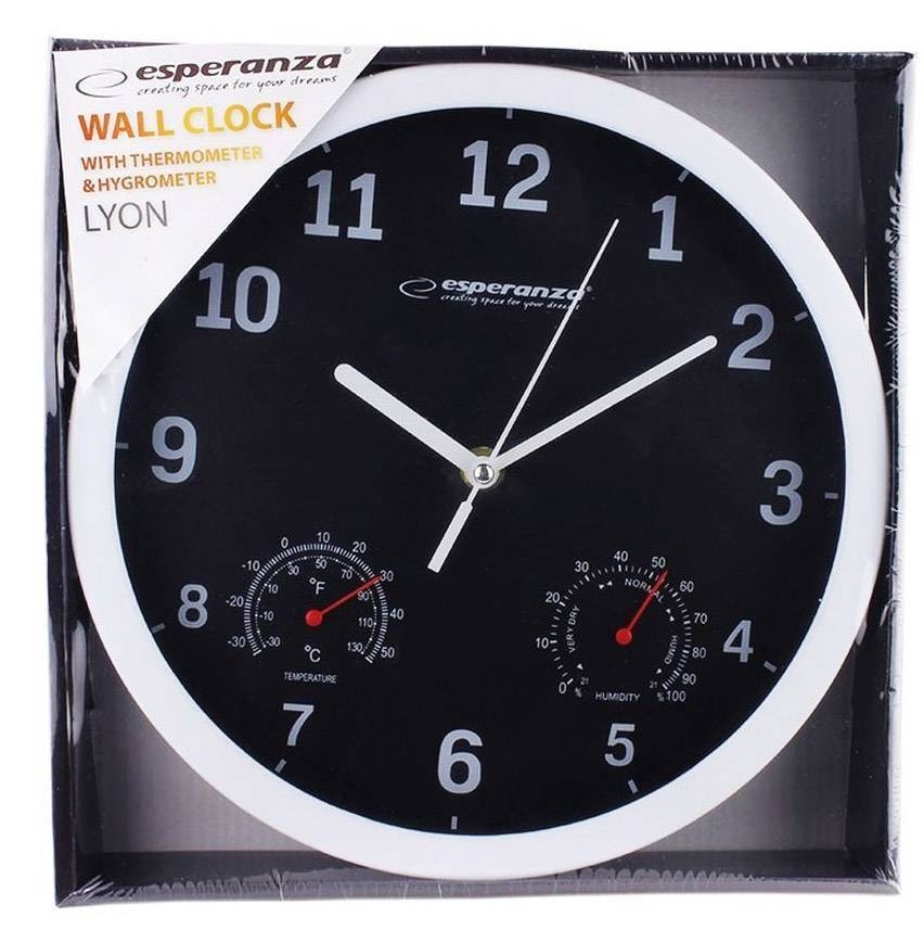 Esperanza Lyon Ρολόι Τοίχου Πλαστικό Μαύρο 25cm