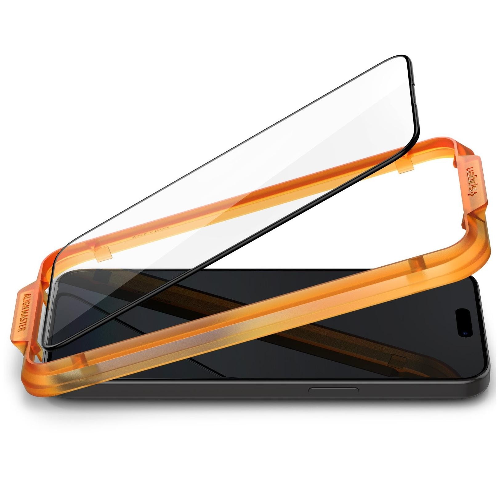 iPhone 15 Pro Max Spigen (x2.Pack) GLAS.tR ALIGNmaster Full Cover HD Premium Tempered Glass Screen Protector Black AGL06875