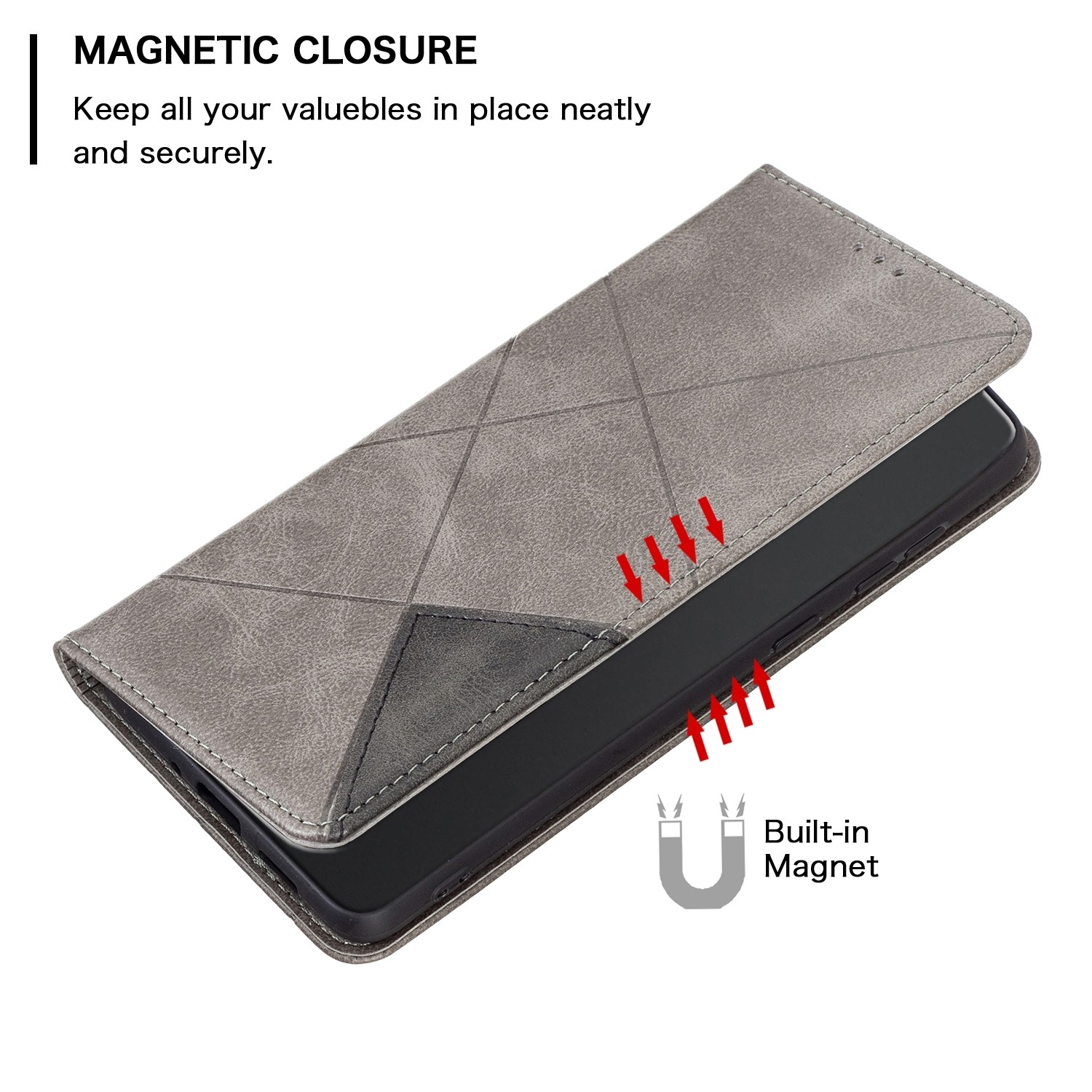 Xiaomi Redmi Note 13 Pro Plus 5G Θήκη Βιβλίο Γκρι Magnetic Buckle Rhombus Texture Phone Case Grey