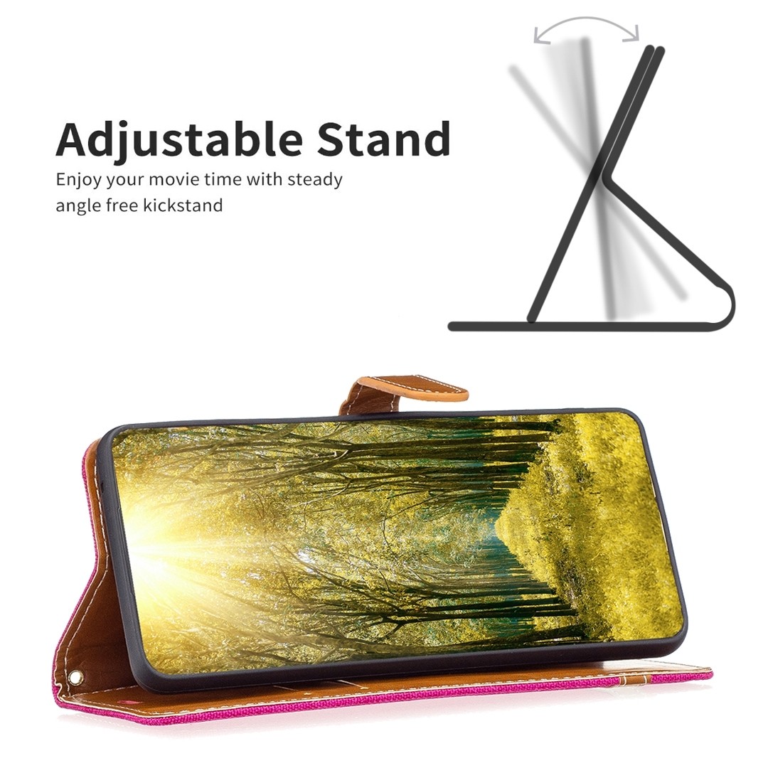 Xiaomi Redmi Note 13 Pro Plus 5G Θήκη Βιβλίο Φούξια Color Block Denim Texture Phone Case Rose Red
