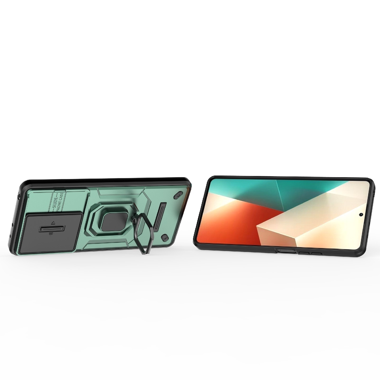 Xiaomi Redmi Note 13 5G Θήκη Πράσινο Με Σταντ Sliding Camshield TPU + PC Shockproof Phone Case with Holder Green