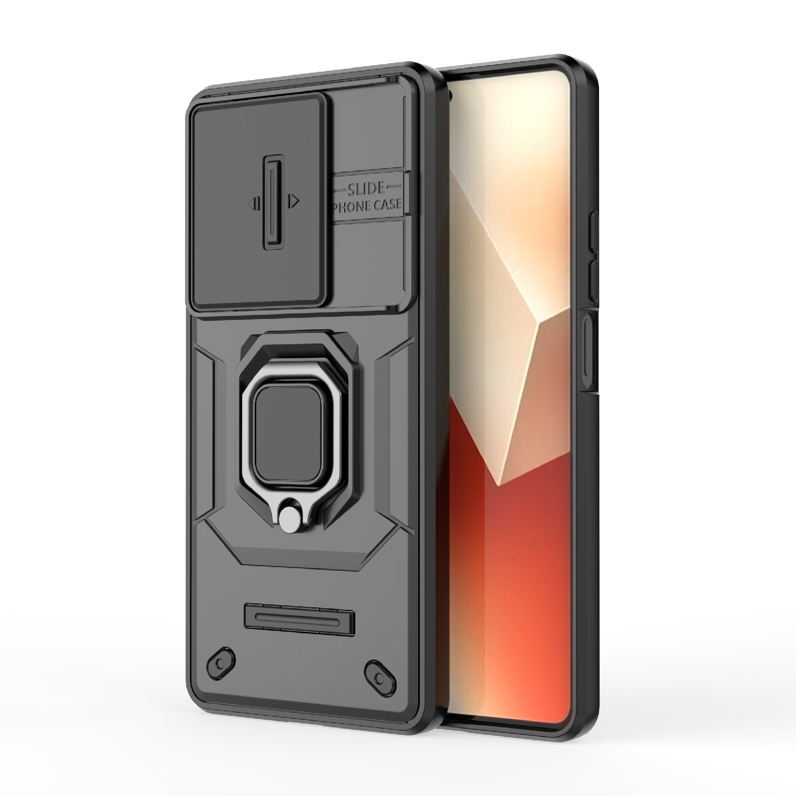 Xiaomi Redmi Note 13 5G Θήκη Μαύρη Με Σταντ Sliding Camshield TPU + PC Shockproof Phone Case with Holder Black
