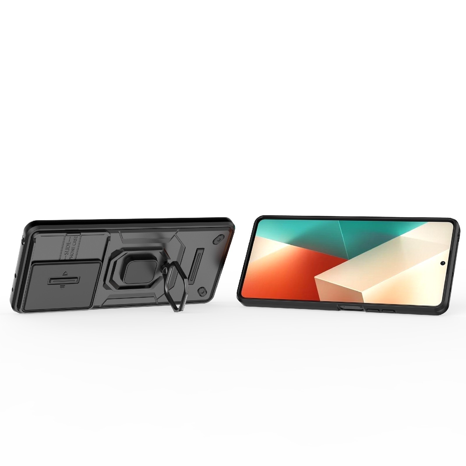 Xiaomi Redmi Note 13 5G Θήκη Μαύρη Με Σταντ Sliding Camshield TPU + PC Shockproof Phone Case with Holder Black