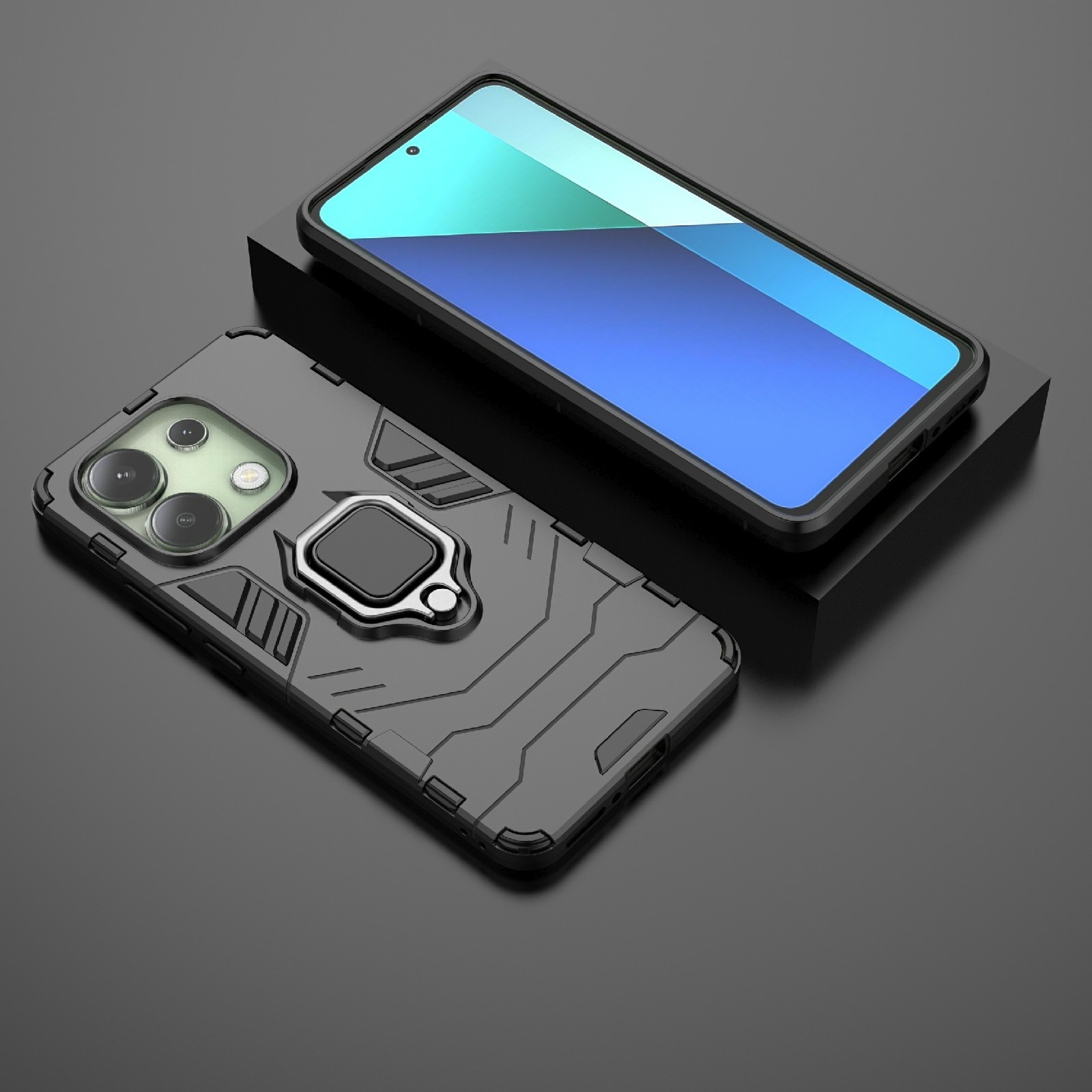 Xiaomi Redmi Note 13 4G Σκληρή Θήκη Μαύρη Με Σταντ Shockproof PC + TPU Phone Case with Magnetic Ring Holder Black