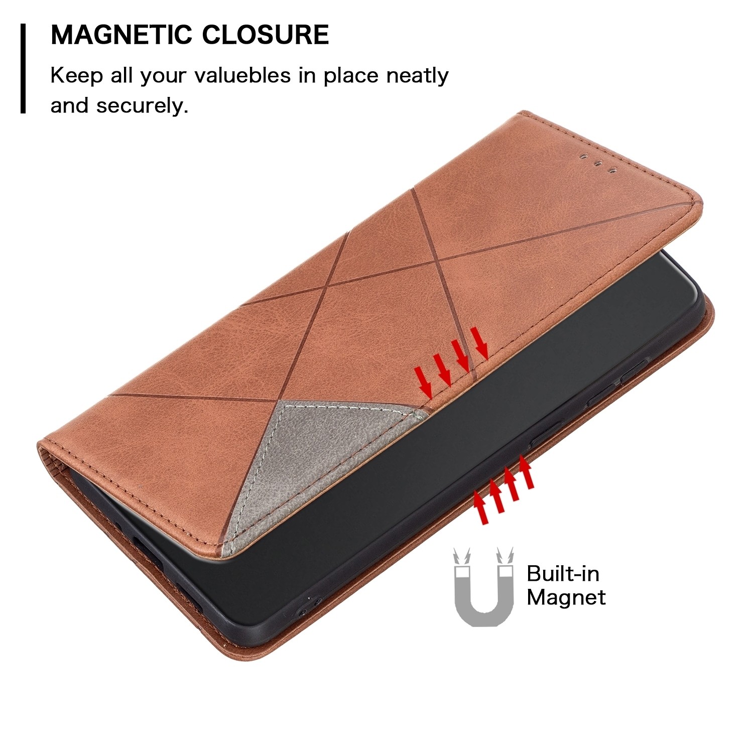 Xiaomi Redmi Note 13 Pro 4G / Poco M6 Pro 4G Θήκη Βιβλίο Καφέ Magnetic Buckle Rhombus Texture Phone Case Brown
