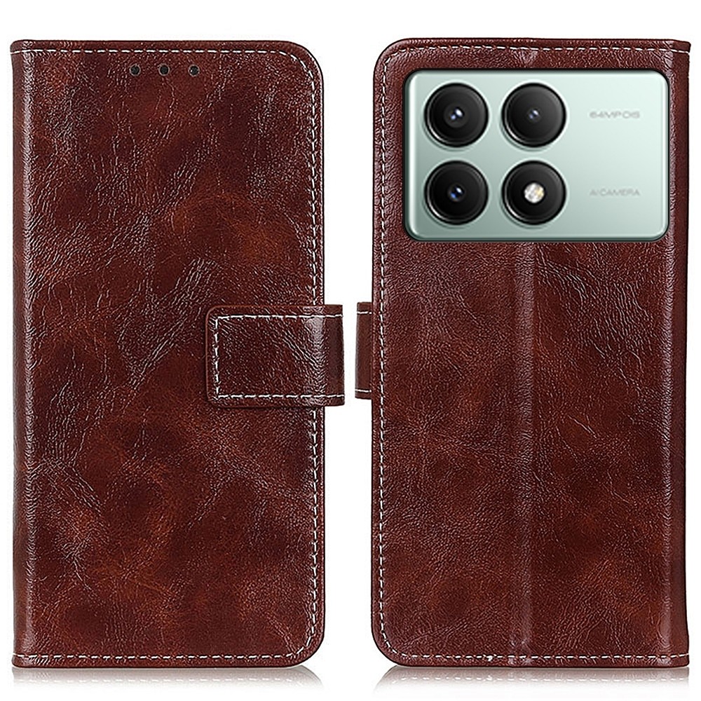 Xiaomi Poco X6 Pro 5G Θήκη Βιβλίο Καφέ Retro Crazy Horse Texture Flip Phone Case Brown