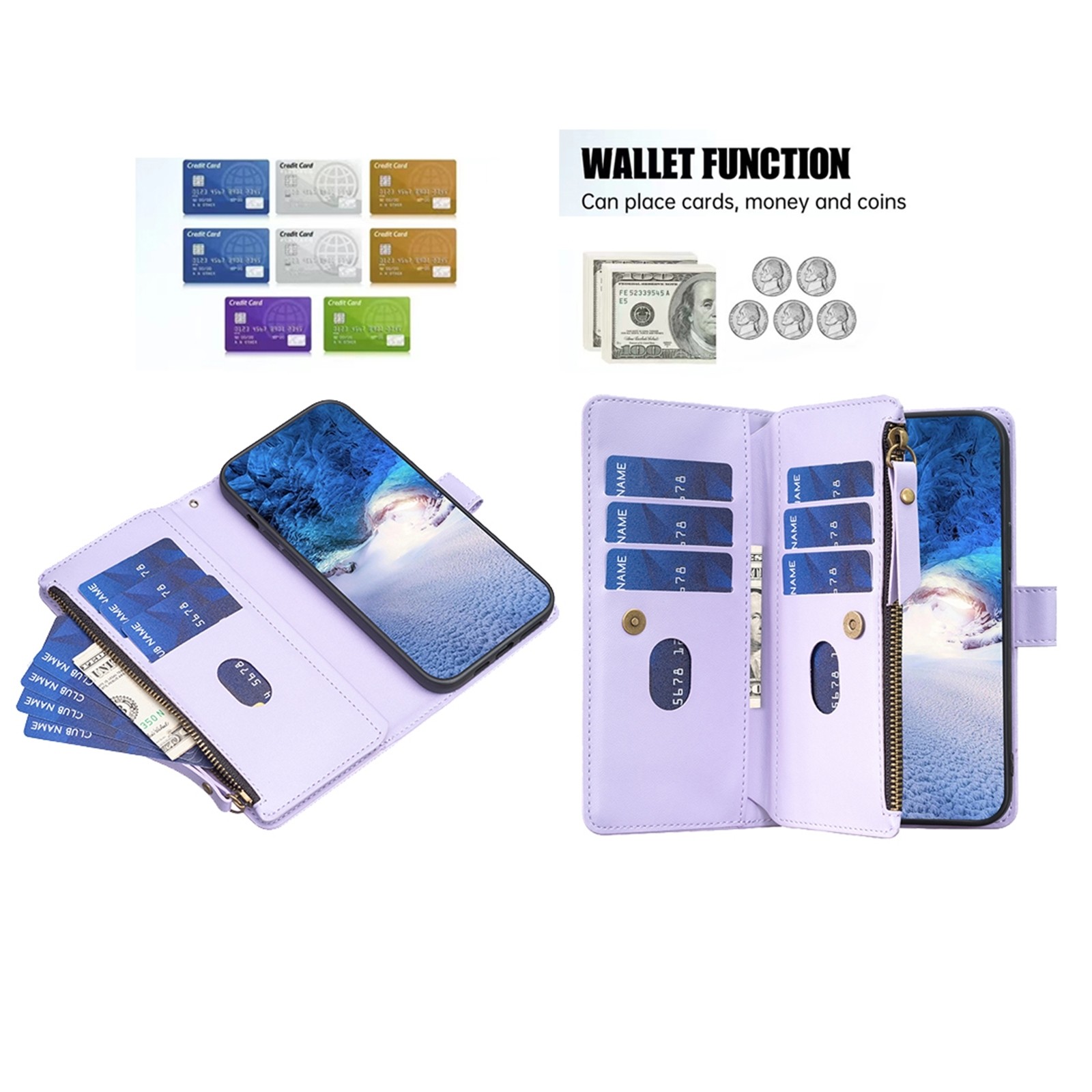 Xiaomi Redmi Note 13 Pro Plus 5G Θήκη Βιβλίο Μωβ Card Slots Zipper Wallet Flip Phone Case Purple