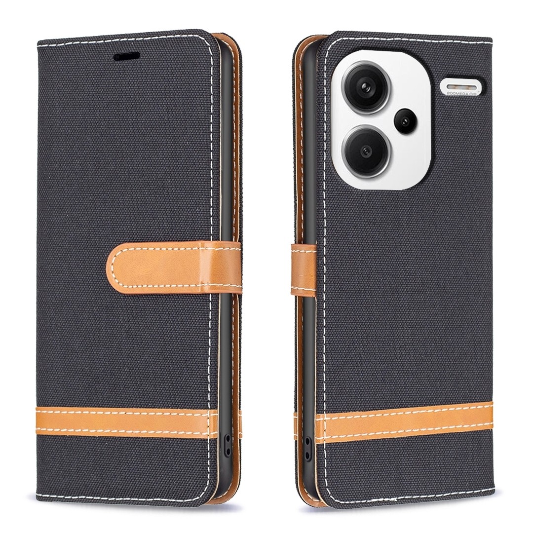 Xiaomi Redmi Note 13 Pro Plus 5G Θήκη Βιβλίο Μαύρο Color Block Denim Texture Phone Case Black