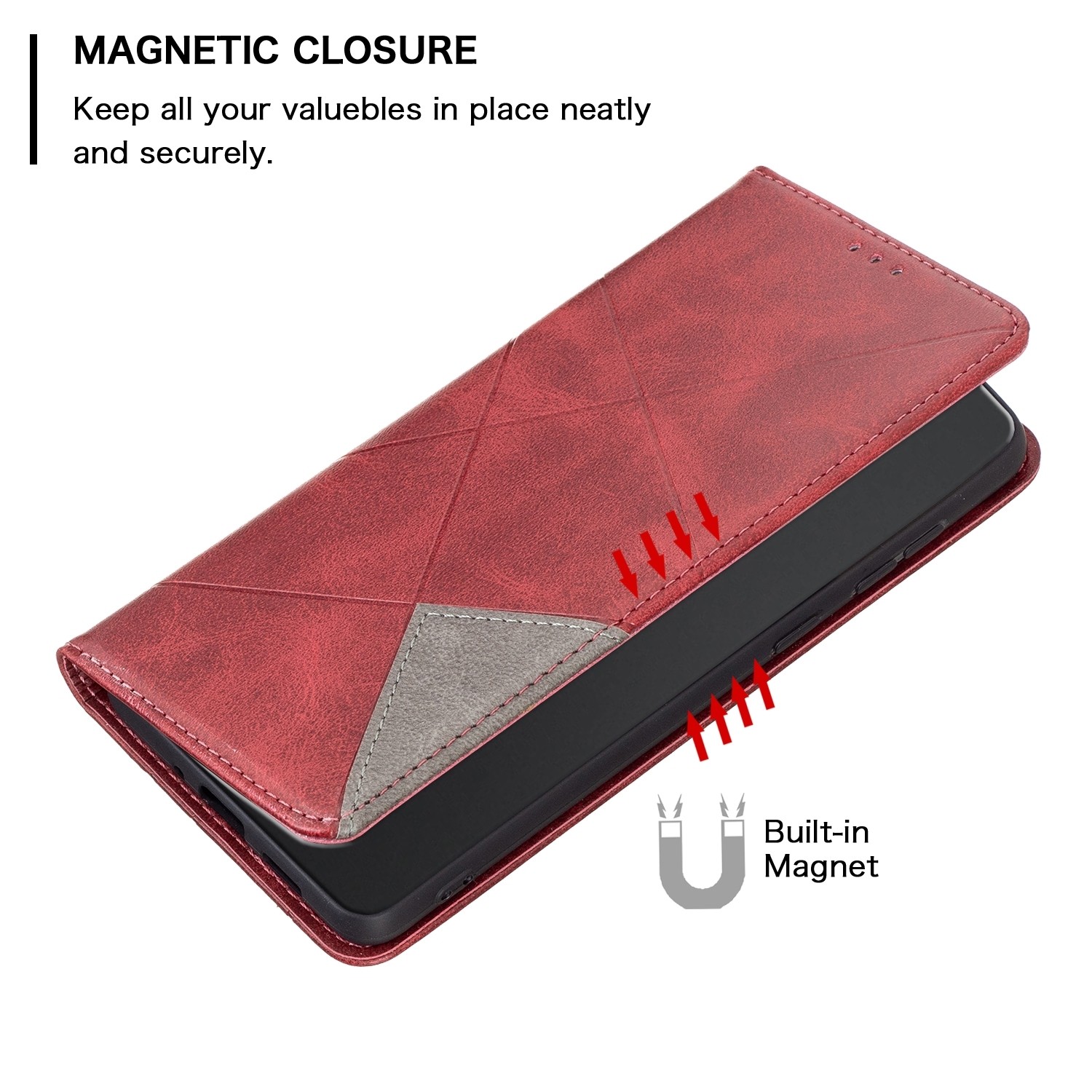 Xiaomi Redmi Note 13 Pro Plus 5G Θήκη Βιβλίο Κόκκινο Magnetic Buckle Rhombus Texture Phone Case Red