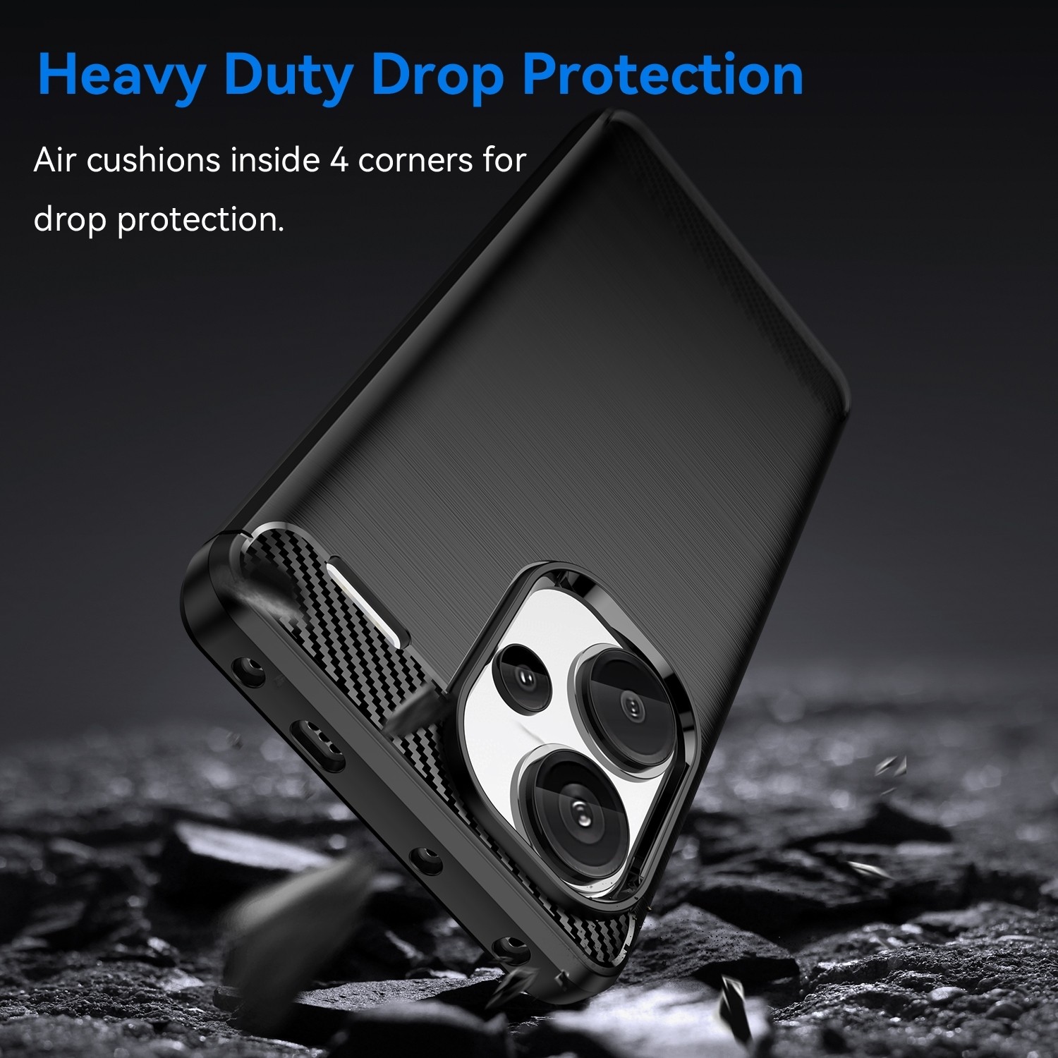 Xiaomi Redmi Note 13 Pro Plus 5G Θήκη Σιλικόνης Μα΄ύρη Brushed Texture Carbon Fiber TPU Phone Case Black