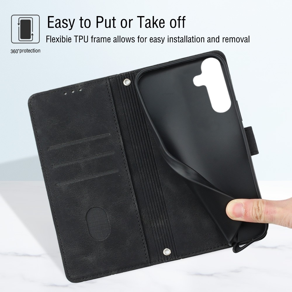 Samsung Galaxy A25 5G / A24 5G/4G Θήκη Βιβλίο Μαύρο Skin-feel Embossed Phone Case Black