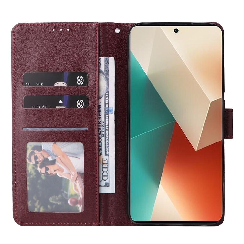 Xiaomi Redmi Note 13 5G Θήκη Βιβλίο Μπορντό Multifunctional Horizontal Flip Case with Three Card Slot Wine Red