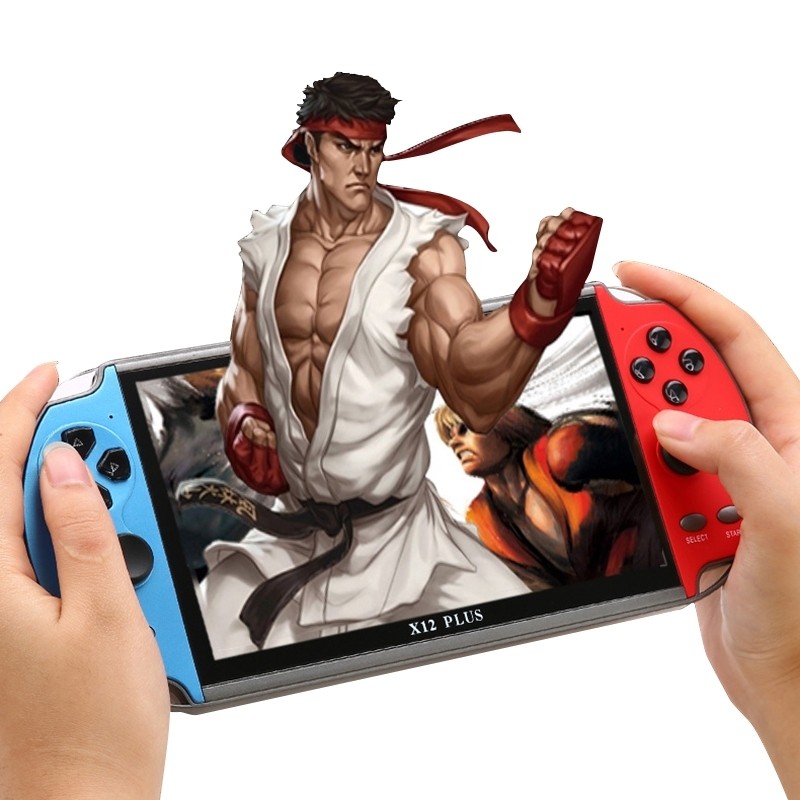 Powkiddy X12 Plus Retro Classic Games Handheld Game Console with 7 inch HD Screen & 16GB Memory (Red + Blue)