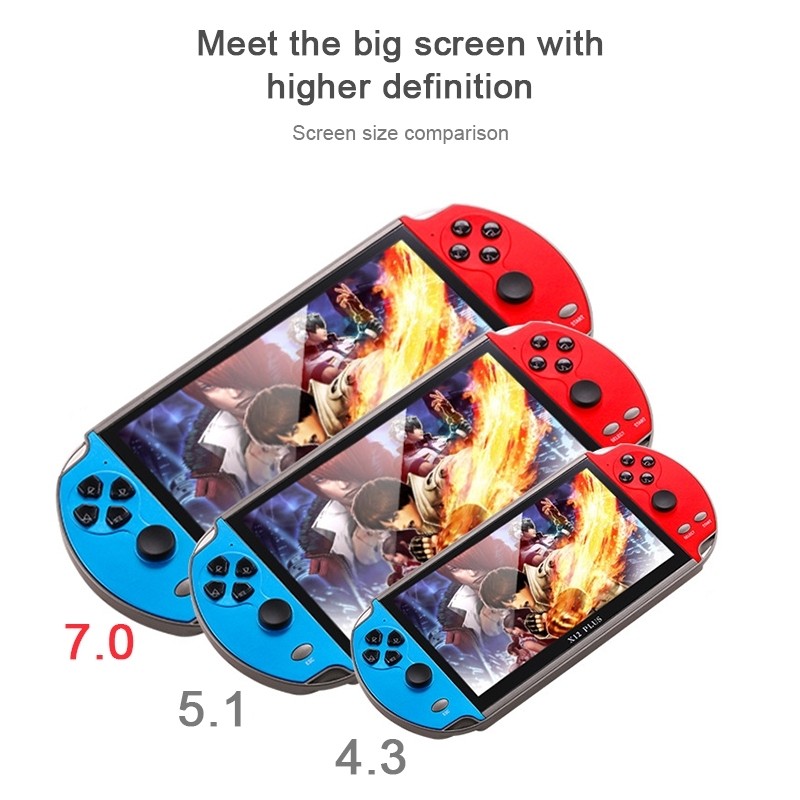 Powkiddy X12 Plus Retro Classic Games Handheld Game Console with 7 inch HD Screen & 16GB Memory (Red + Blue)