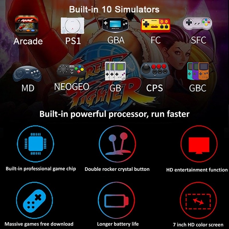 Powkiddy X12 Plus Retro Classic Games Handheld Game Console with 7 inch HD Screen & 16GB Memory (Red + Blue)