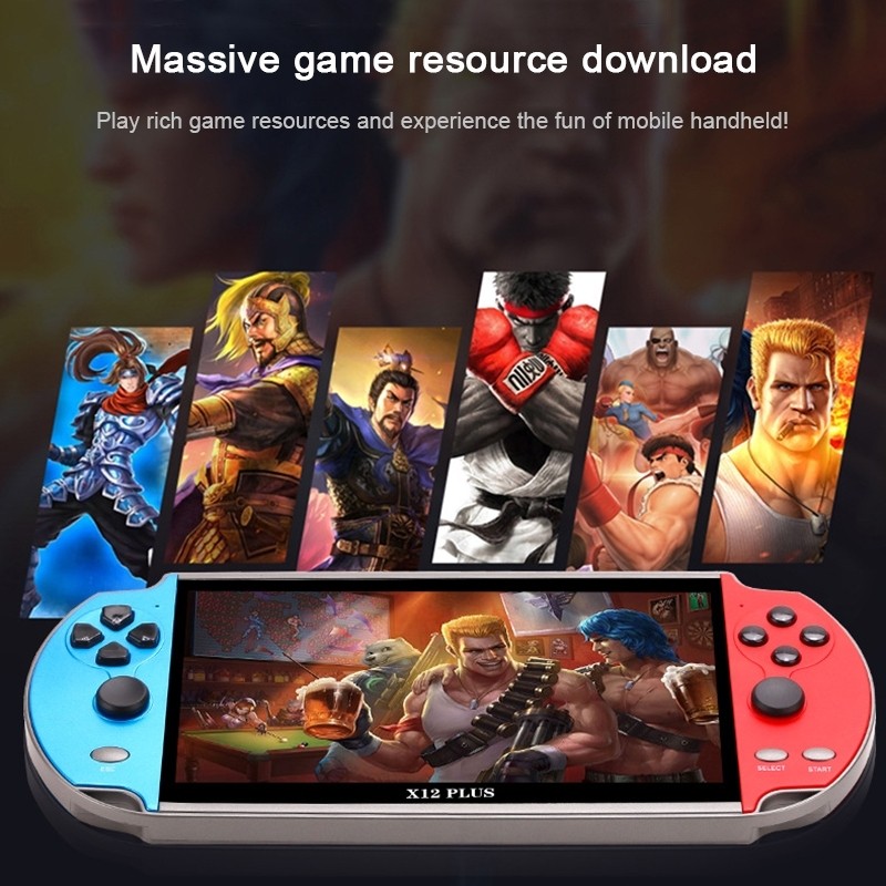 Powkiddy X12 Plus Retro Classic Games Handheld Game Console with 7 inch HD Screen & 16GB Memory (Red + Blue)
