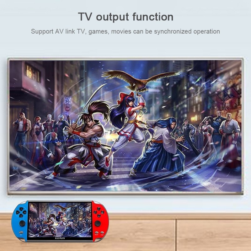 Powkiddy X12 Plus Retro Classic Games Handheld Game Console with 7 inch HD Screen & 16GB Memory (Red + Blue)