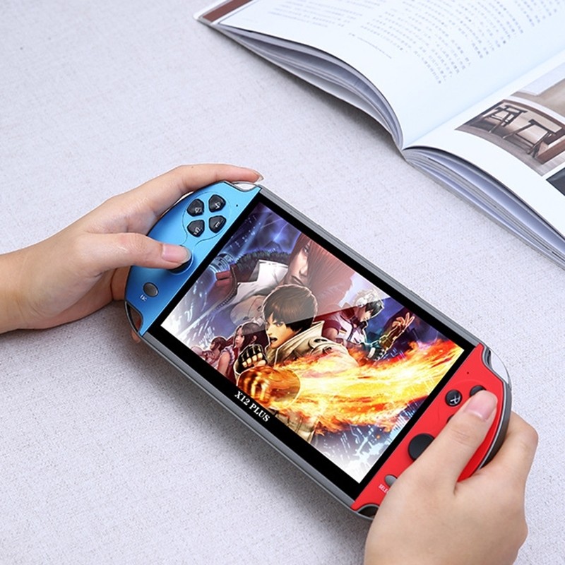Powkiddy X12 Plus Retro Classic Games Handheld Game Console with 7 inch HD Screen & 16GB Memory (Red + Blue)