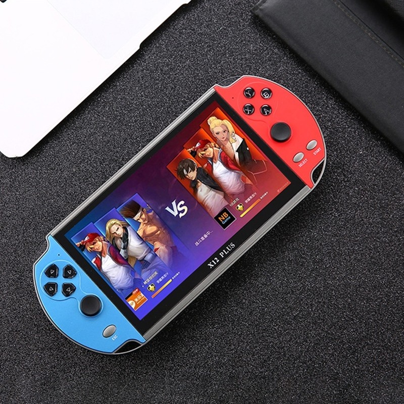 Powkiddy X12 Plus Retro Classic Games Handheld Game Console with 7 inch HD Screen & 16GB Memory (Red + Blue)