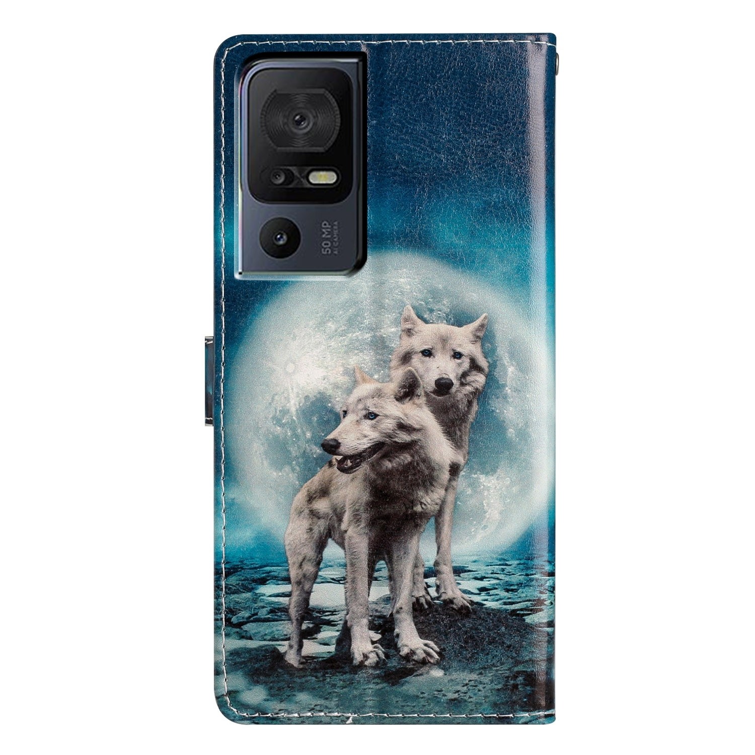TCL 40 SE Θήκη Βιβλίο Colored Drawing Pattern Phone Case Twin Wolves