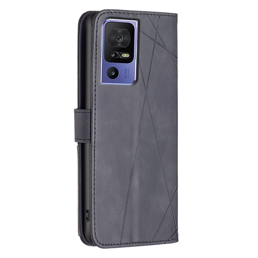 TCL 40 SE Θήκη Βιβλίο Μαύρο Magnetic Buckle Rhombus Texture Phone Case Black