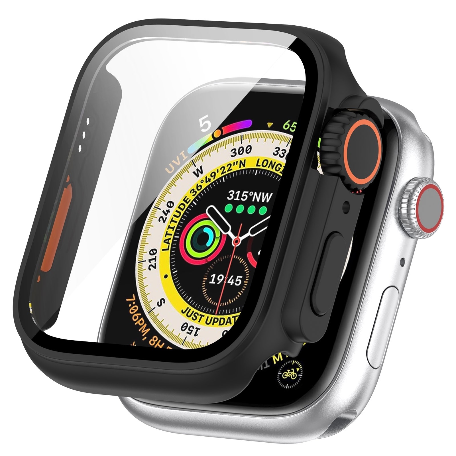 Apple Watch Series 9 / 8 / 7 45mm Θήκη με Τζαμάκι Προστασίας Οθόνης Tempered Film + PC Integrated Watch Protective Case Black