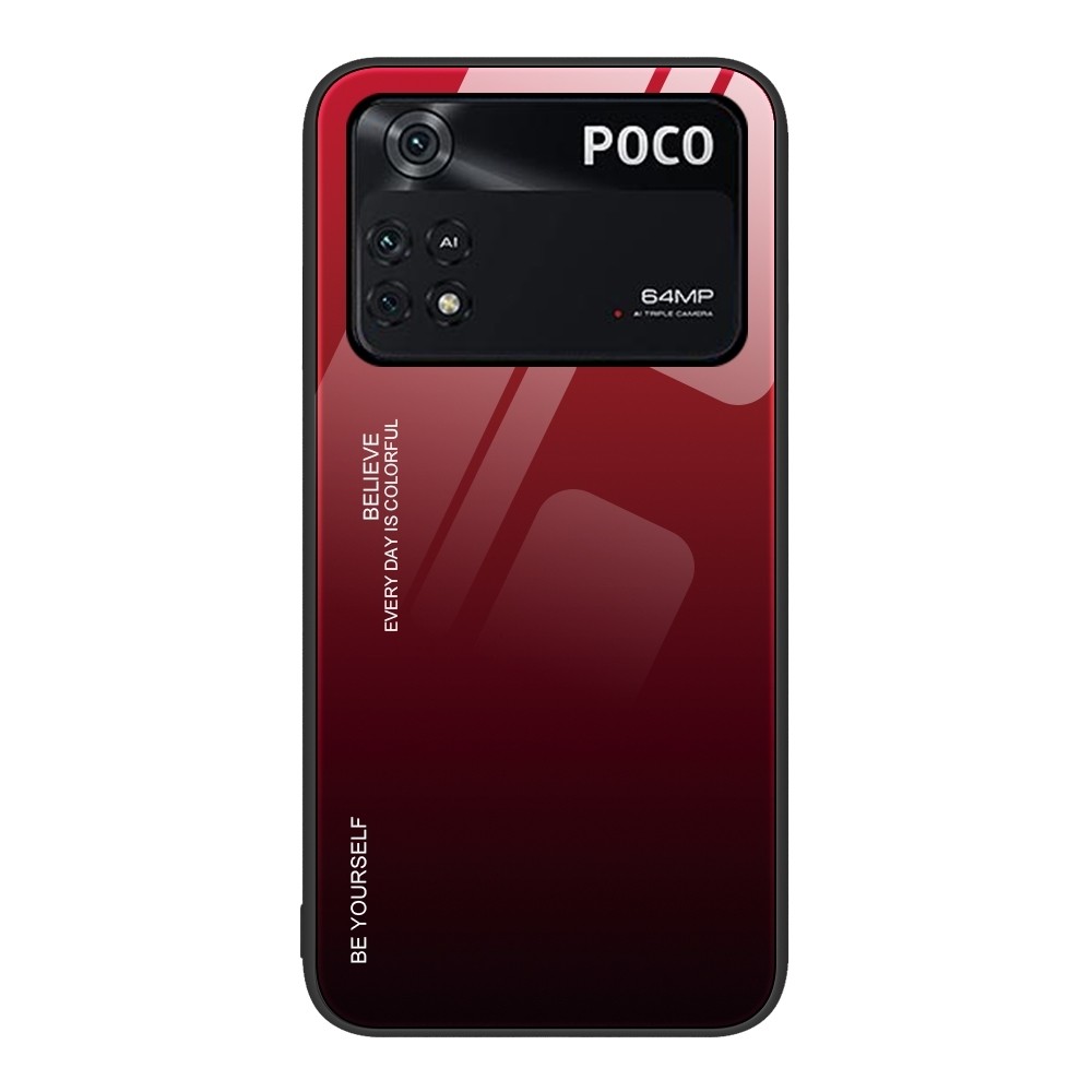 Xiaomi Poco M4 Pro 4G Θήκη Κόκκινο / Μαύρο Με Πλαίσιο Σιλικόνης Και Όψη Γυαλιού Gradient Color Glass Case Red Black