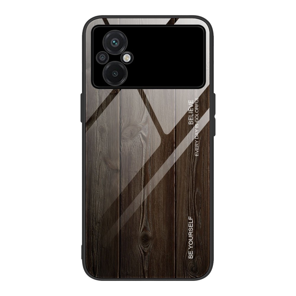 Xiaomi Poco M5 Θήκη Μαύρη Με Πλαίσιο Σιλικόνης Και Όψη Γυαλιού Wood Grain Glass Phone Case Black