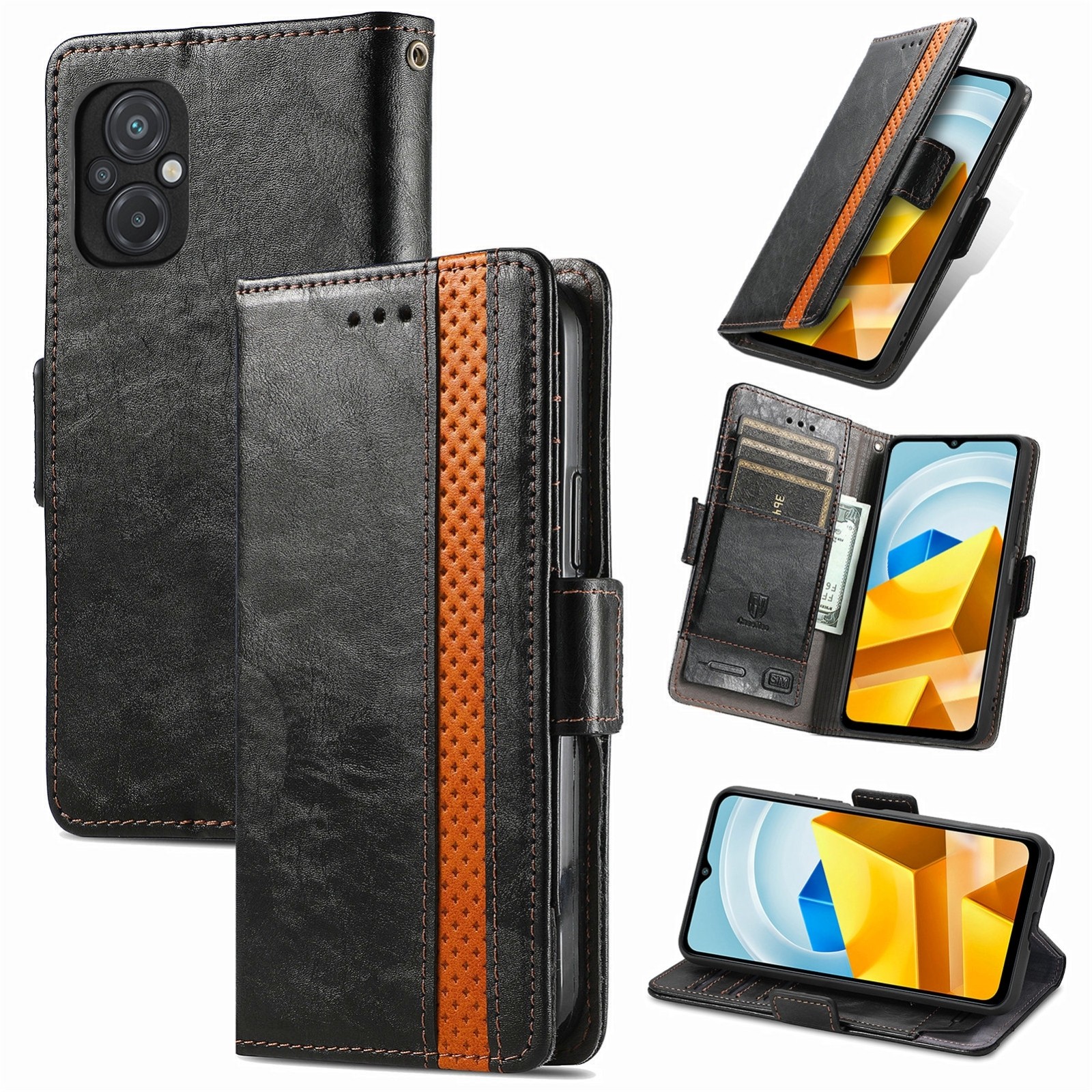 Xiaomi Poco M5 Θήκη Βιβλίο Μαύρο CaseNeo Splicing Dual Magnetic Buckle Phone Case Black