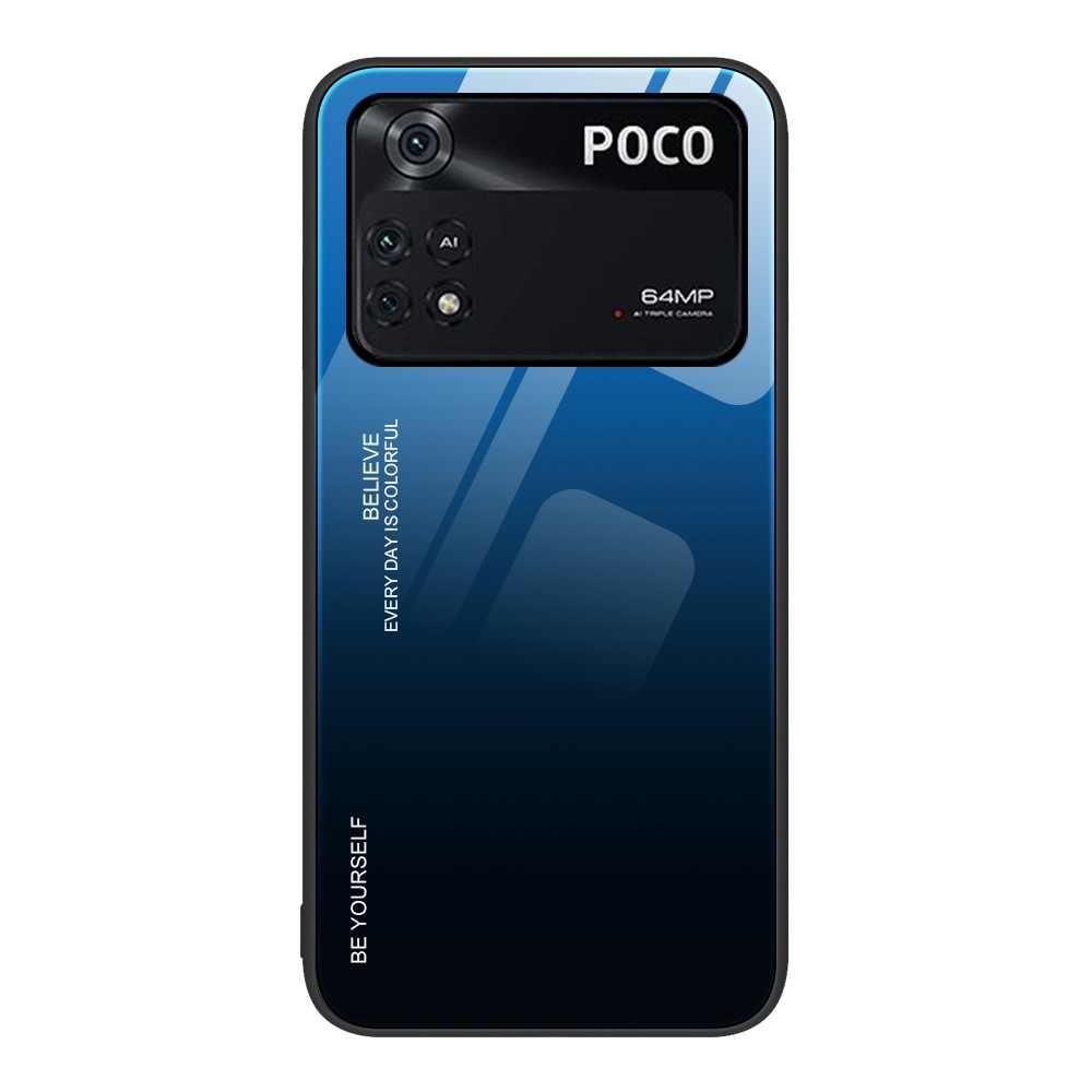 Xiaomi Poco M4 Pro 4G Θήκη Μπλε / Μαύρο Με Πλαίσιο Σιλικόνης Και Όψη Γυαλιού Gradient Color Glass Case Blue / Black