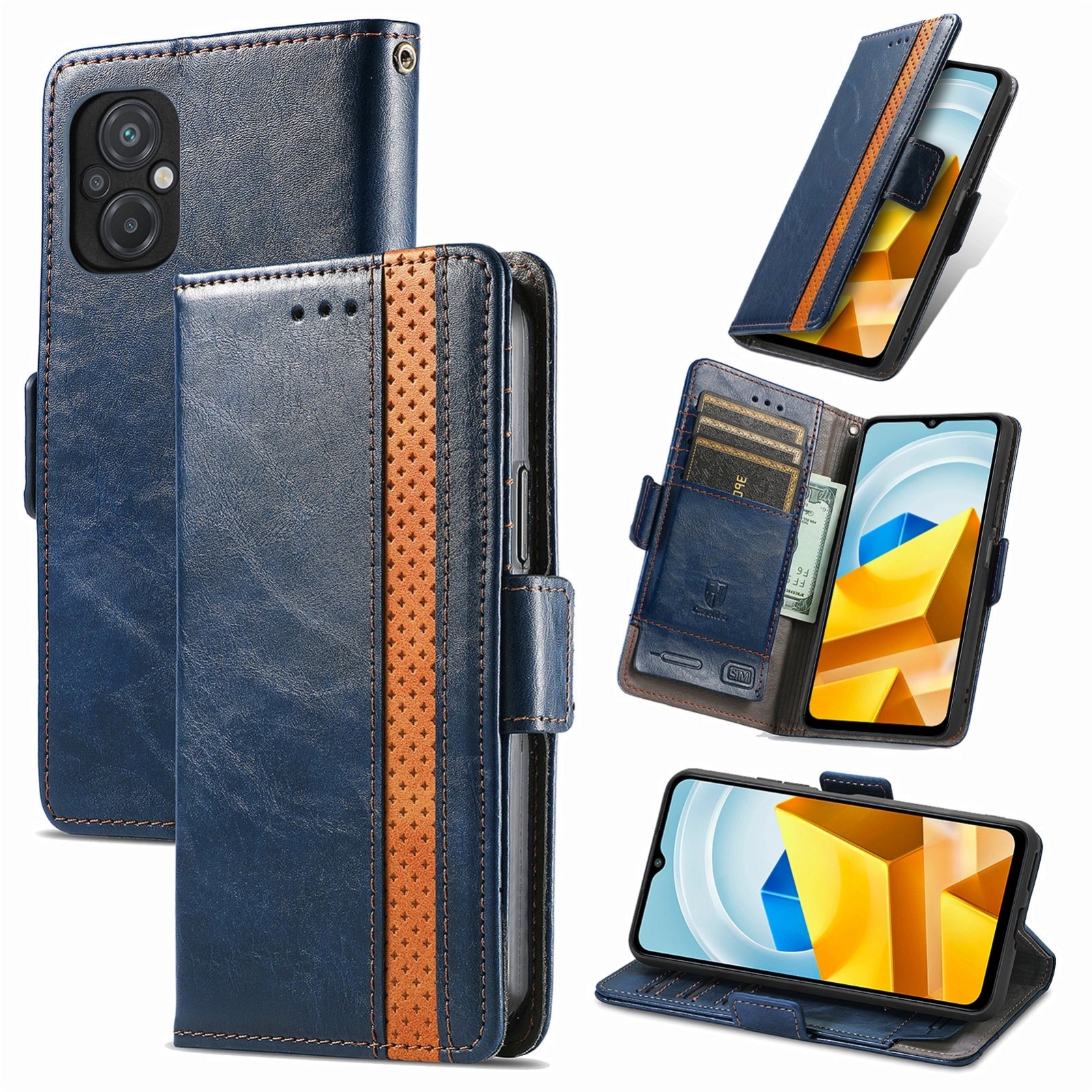 Xiaomi Poco M5 Θήκη Βιβλίο Μπλε CaseNeo Splicing Dual Magnetic Buckle Phone Case Blue