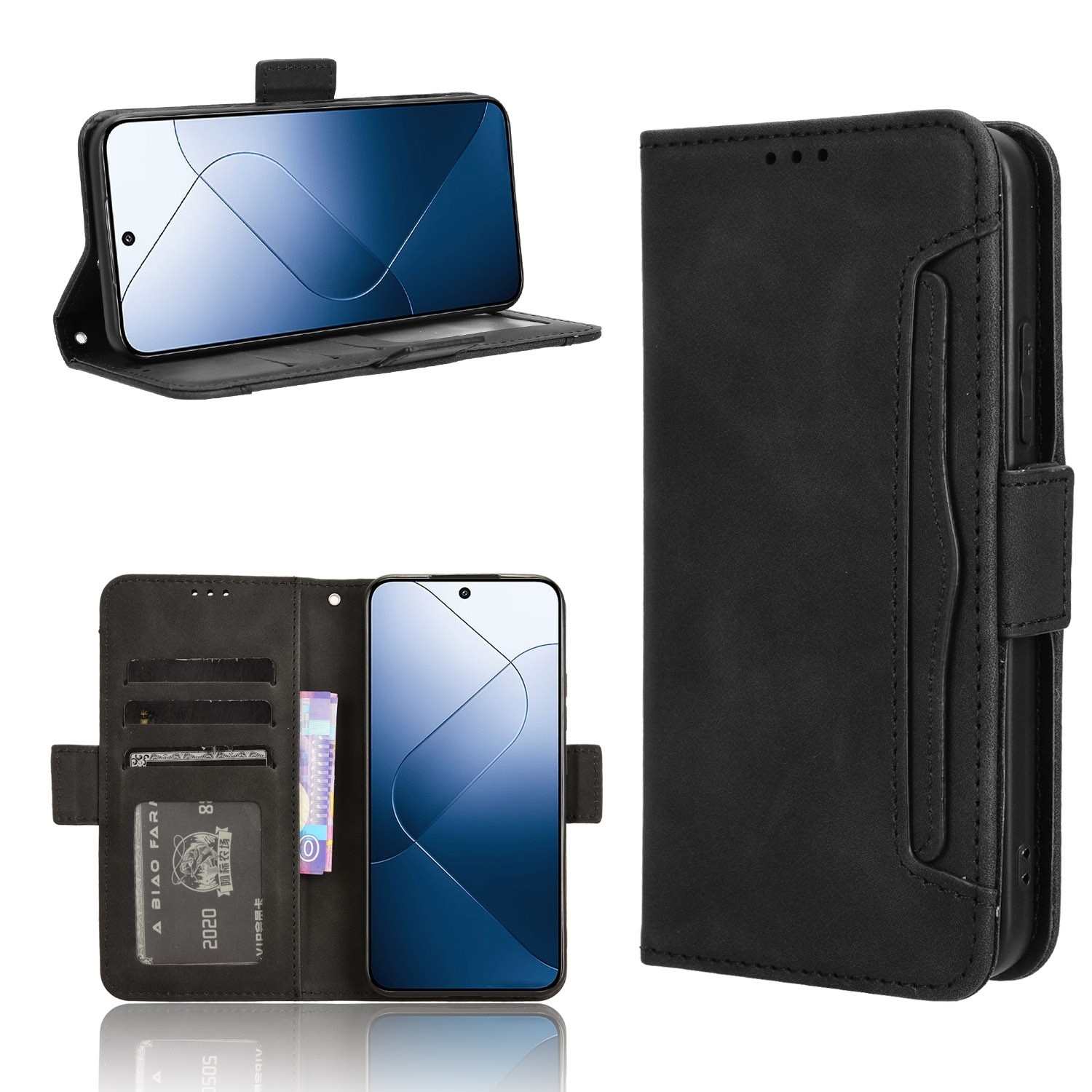 Xiaomi 14 Θήκη Βιβλίο Μαύρο Skin Feel Calf Texture Card Slots Phone Case Black