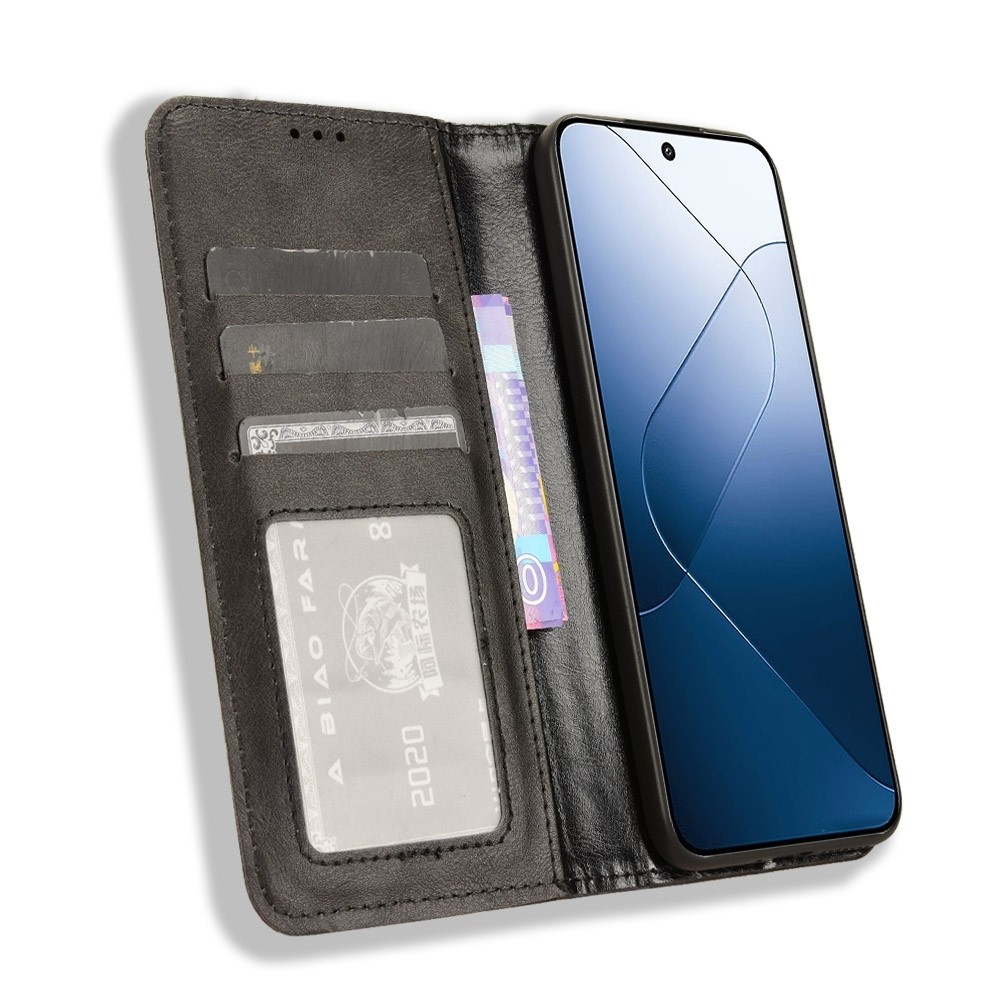 Xiaomi 14 Θήκη Βιβλίο Μαύρο Magnetic Buckle Retro Texture Phone Case Black