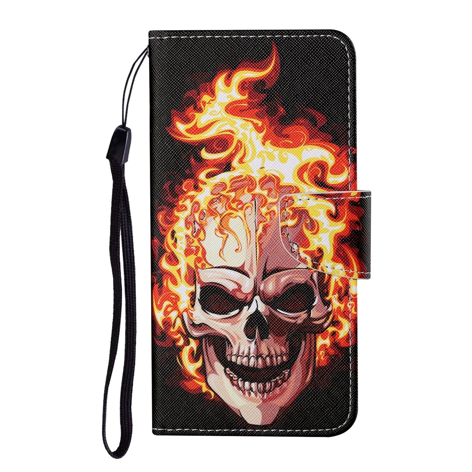 Samsung Galaxy A55 5G Θήκη Βιβλίο Colored Drawing Pattern Phone Case Flame Skull
