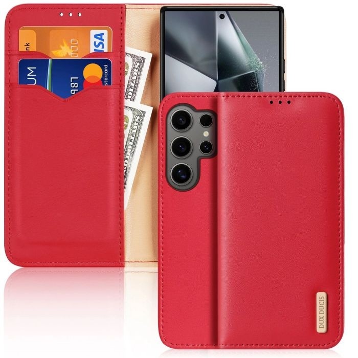 Samsung Galaxy S24 Ultra 5G Θήκη Βιβλίο Κ΄όκκινο από Γνήσιο Δέρμα Dux Ducis Hivo Stand Red