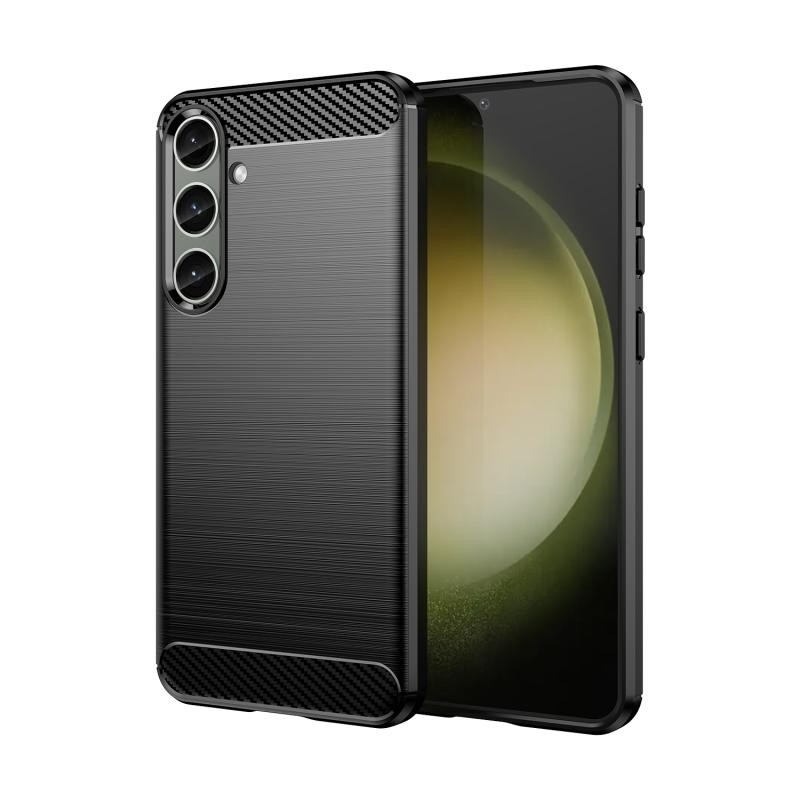 Samsung Galaxy S24 5G Θήκη Σιλικόνης Μα΄ύρη Brushed Texture Carbon Fiber TPU Phone Case Black