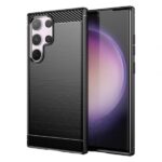 Samsung Galaxy S24 Ultra 5G Θήκη Σιλικόνης Μα΄ύρη Brushed Texture Carbon Fiber TPU Phone Case Black