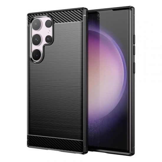 Samsung Galaxy S24 Ultra 5G Θήκη Σιλικόνης Μα΄ύρη Brushed Texture Carbon Fiber TPU Phone Case Black