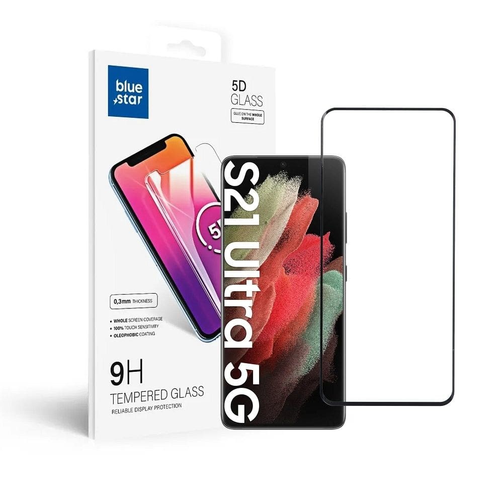 Samsung Galaxy S21 Ultra 5G Προστατευτικό Τζαμάκι Μαύρο Blue Star 5D Full Glue Full Face Tempered Glass Black