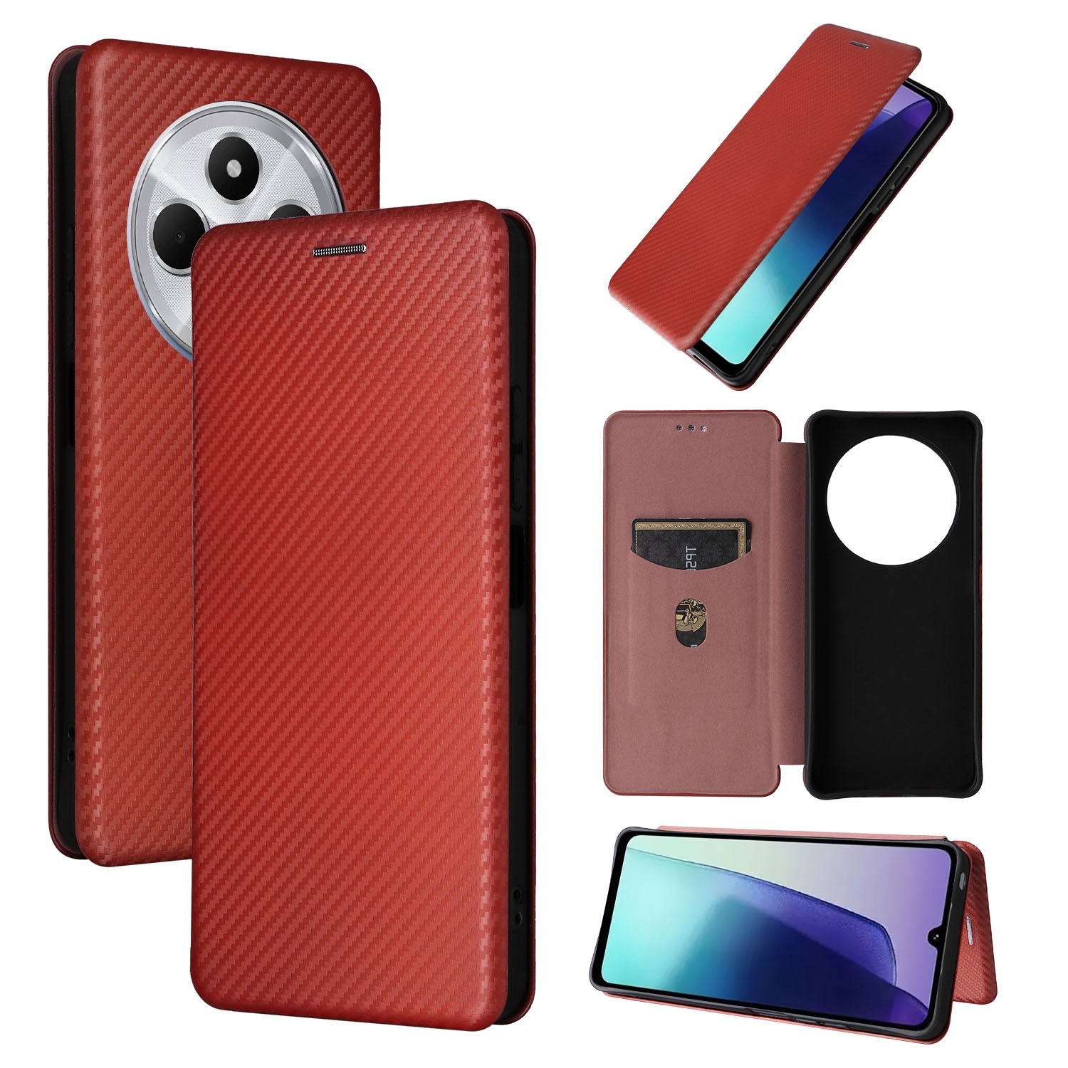 Tel1 Xiaomi Redmi 14C 4G/ Poco C75 Carbon Fiber Texture Magnetic Θήκη Βιβλίο - Brown