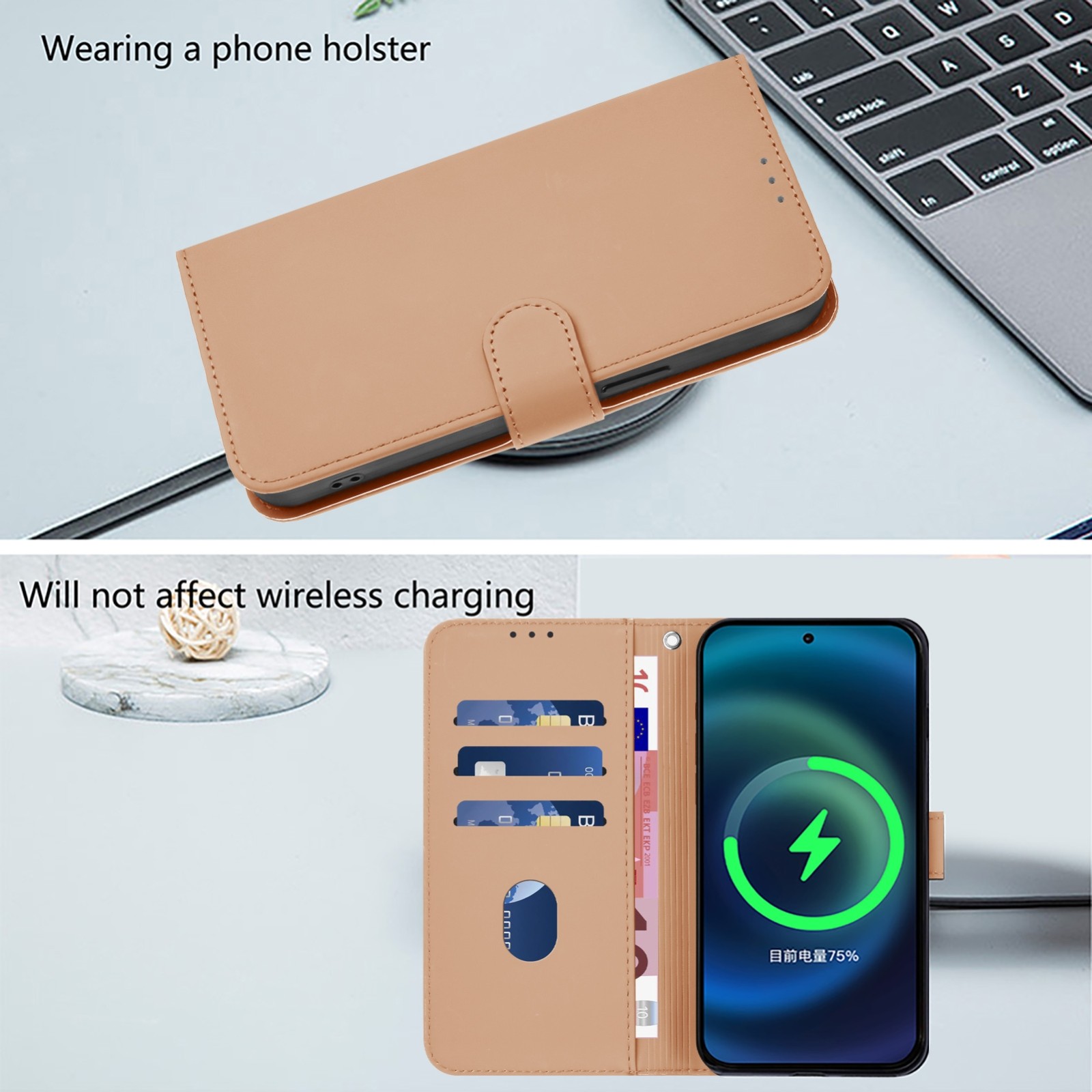 Tel1 Xiaomi Redmi 14C 4G Skin Feel Solid Color Θήκη Βιβλίο - Nude
