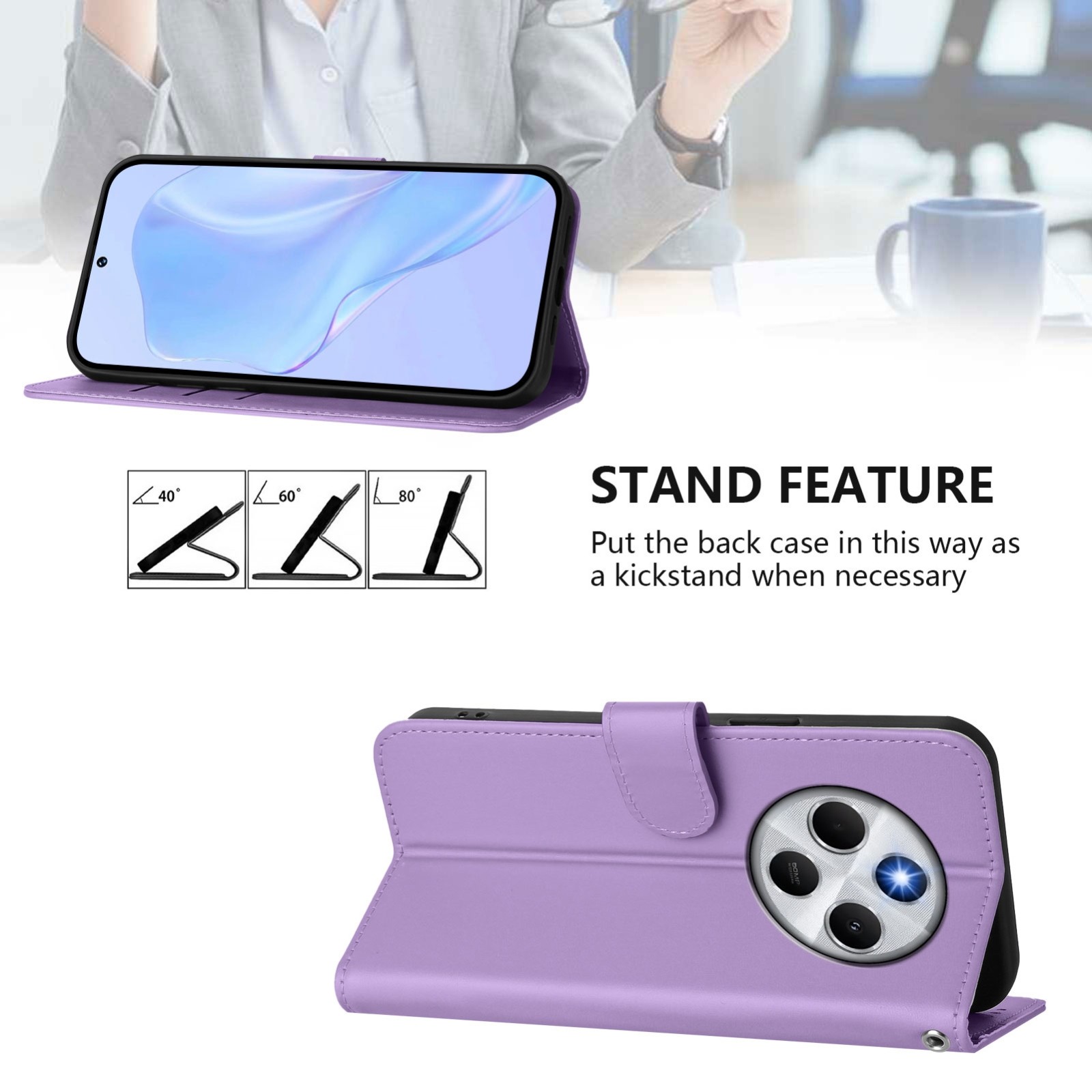 Tel1 Xiaomi Redmi 14C 4G Skin Feel Solid Color Θήκη Βιβλίο - Lavender Purple