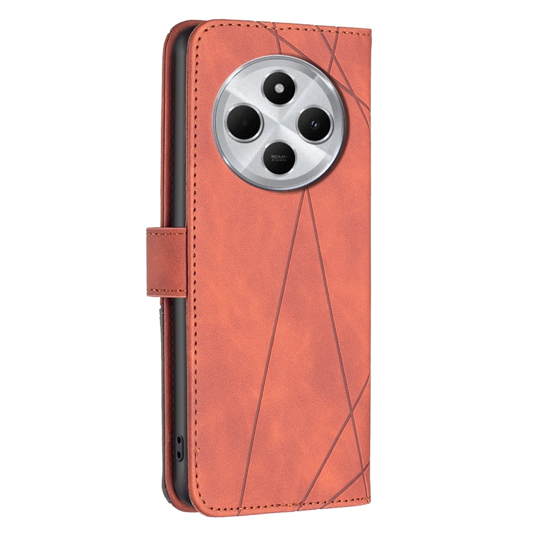 Tel1 Xiaomi Redmi 14C 4G Magnetic Buckle Rhombus Θήκη Βιβλίο - Brown