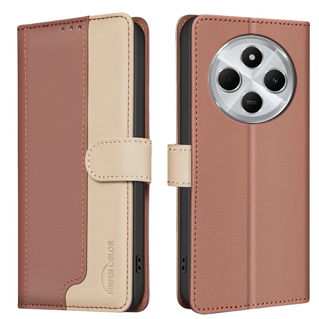 Tel1 Xiaomi Redmi 14C 4G Color Matching RFID Anti-theft Θήκη Βιβλίο - Brown