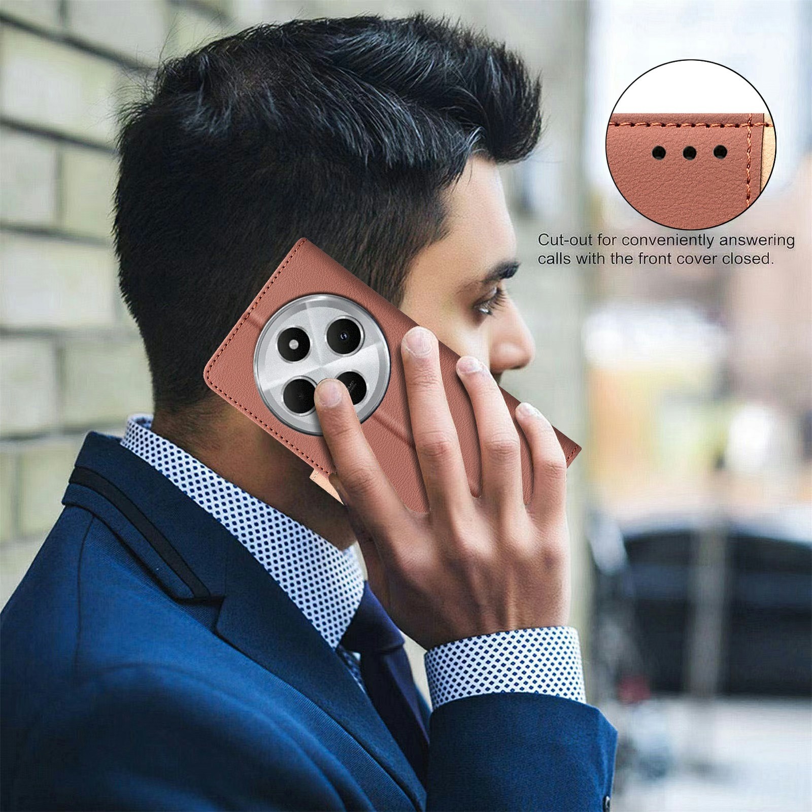 Tel1 Xiaomi Redmi 14C 4G Color Matching RFID Anti-theft Θήκη Βιβλίο - Brown